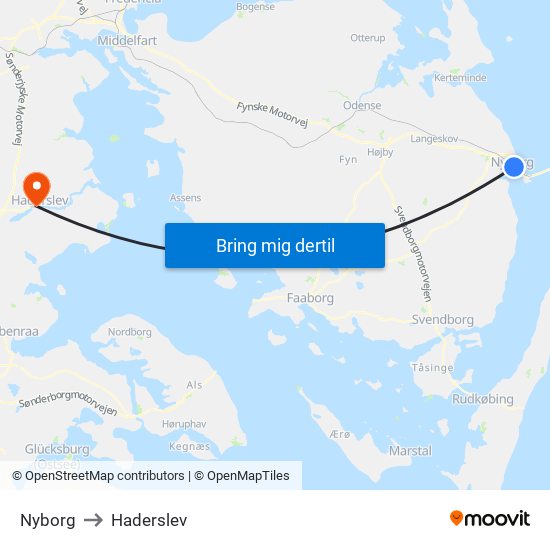 Nyborg to Haderslev map