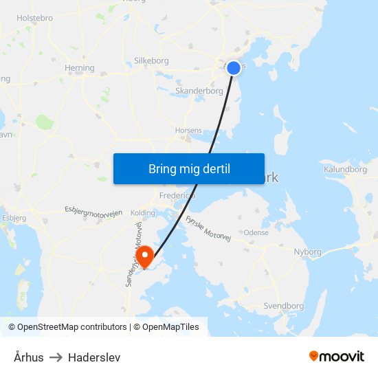 Århus to Haderslev map
