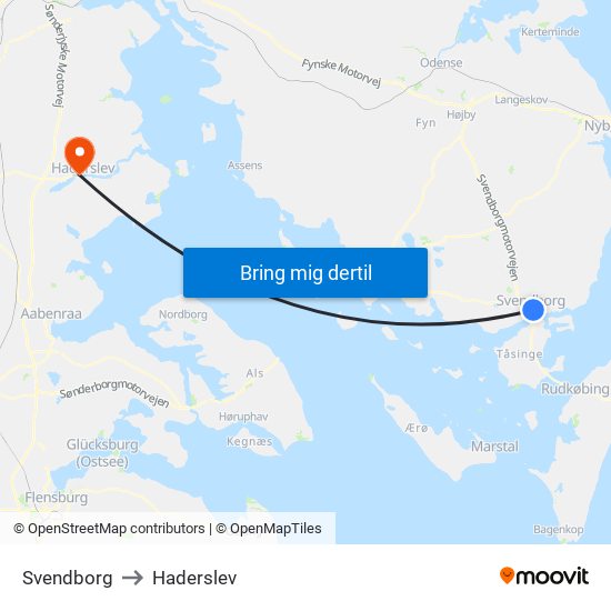 Svendborg to Haderslev map