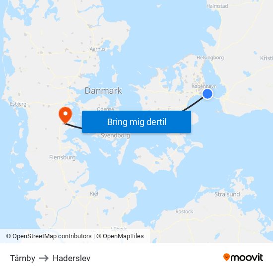 Tårnby to Haderslev map