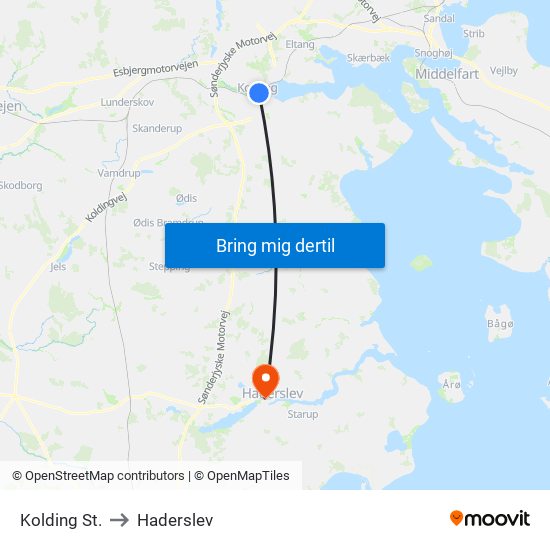 Kolding St. to Haderslev map