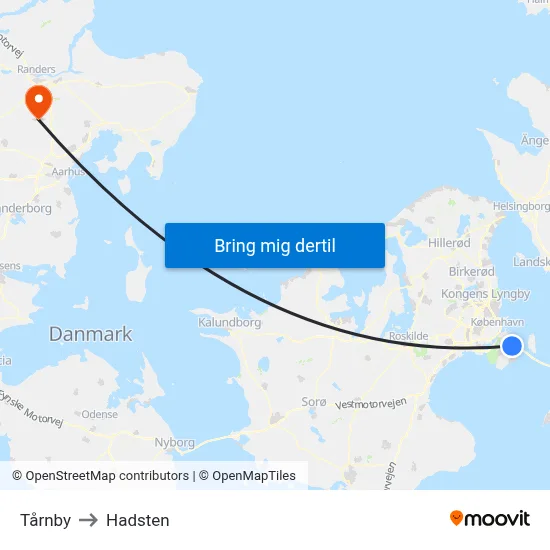 Tårnby to Hadsten map