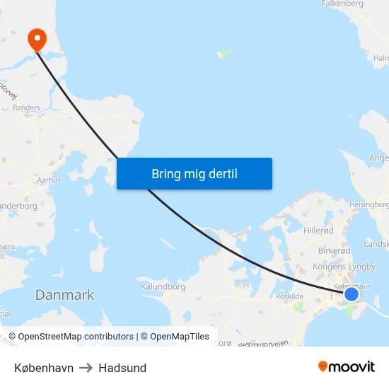 København to Hadsund map
