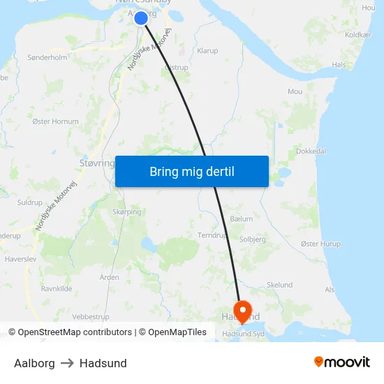 Aalborg to Hadsund map