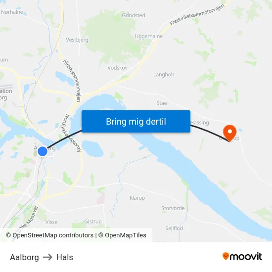 Aalborg to Hals map