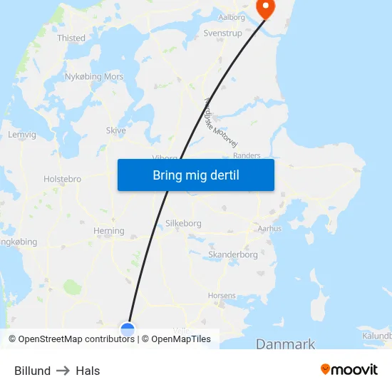 Billund to Hals map