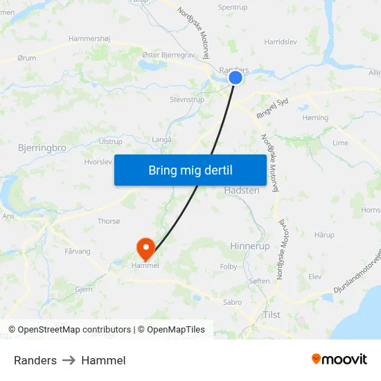 Randers to Hammel map