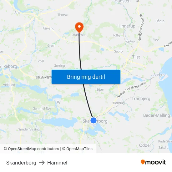 Skanderborg to Hammel map