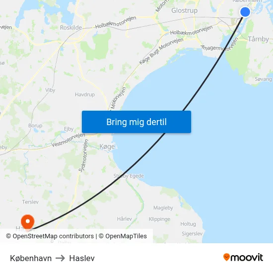 København to Haslev map