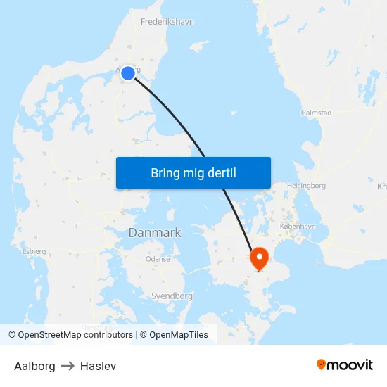 Aalborg to Haslev map