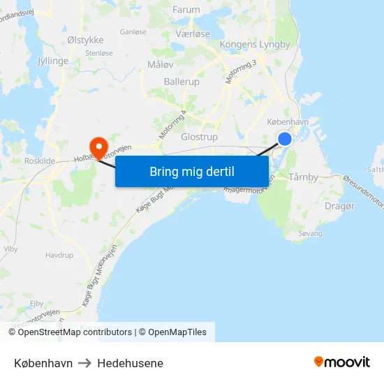 København to Hedehusene map