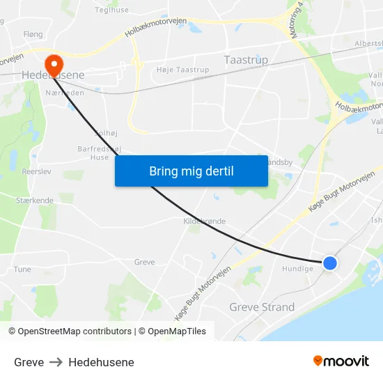 Greve to Hedehusene map