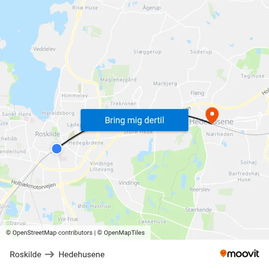 Roskilde to Hedehusene map