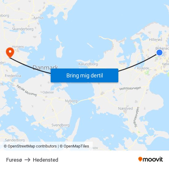 Furesø to Hedensted map