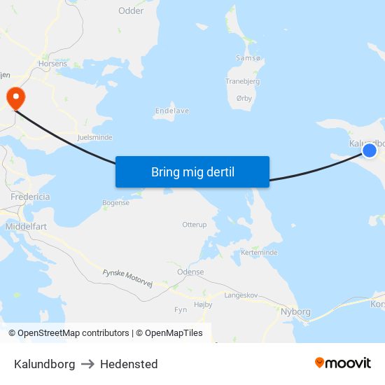 Kalundborg to Hedensted map