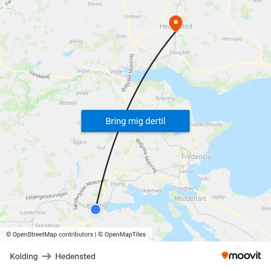 Kolding to Hedensted map