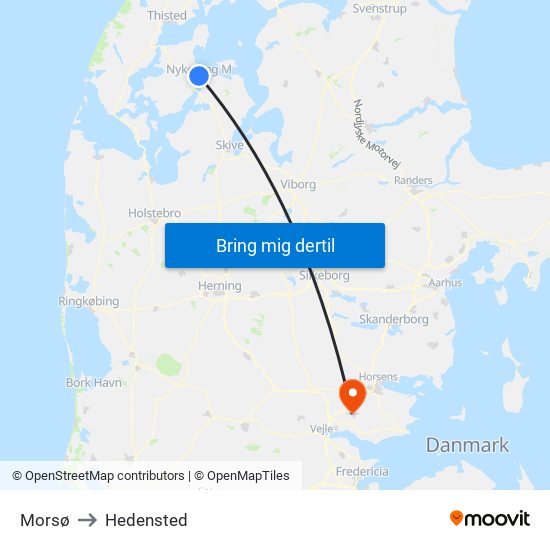 Morsø to Hedensted map