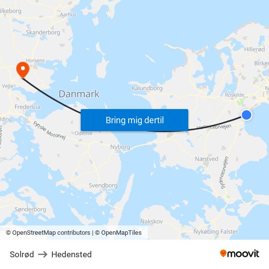 Solrød to Hedensted map
