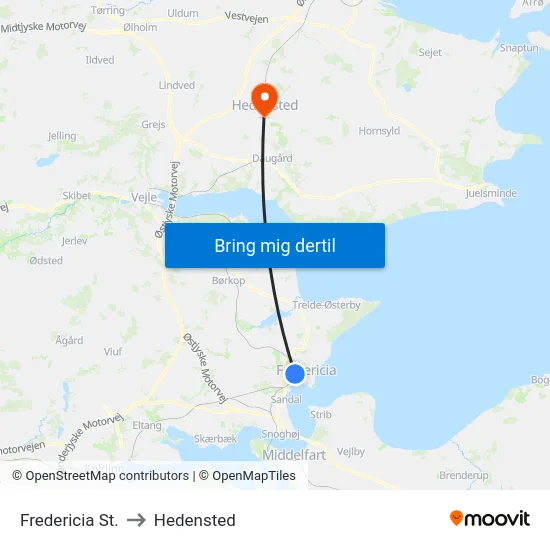 Fredericia St. to Hedensted map