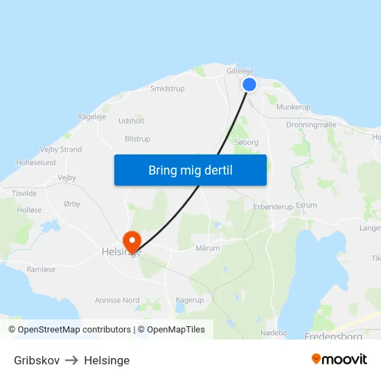 Gribskov to Helsinge map