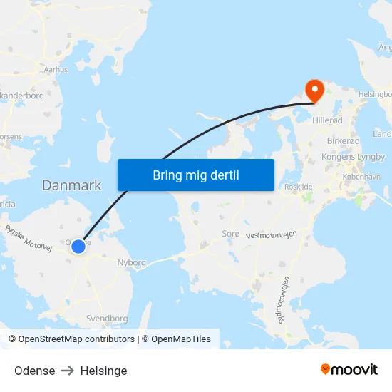 Odense to Helsinge map