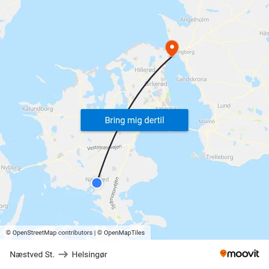 Næstved St. to Helsingør map