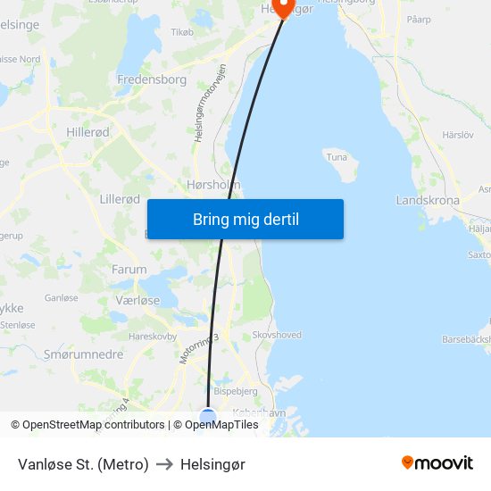 Vanløse St. (Metro) to Helsingør map