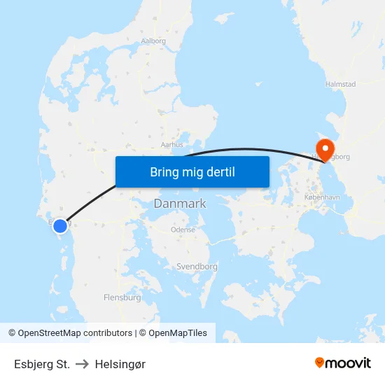 Esbjerg St. to Helsingør map