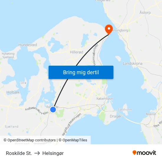 Roskilde St. to Helsingør map