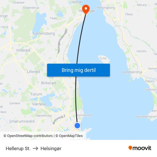 Hellerup St. to Helsingør map