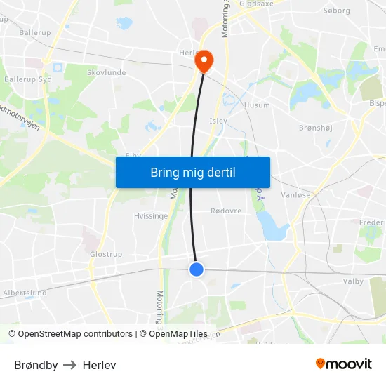 Brøndby to Herlev map
