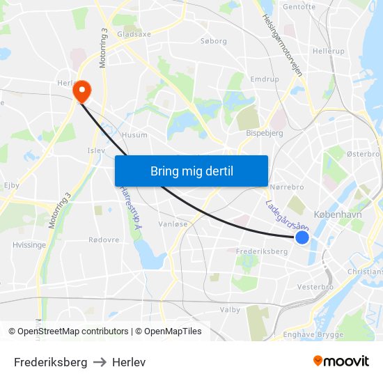 Frederiksberg to Herlev map