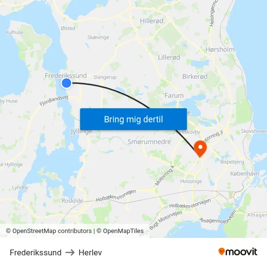 Frederikssund to Herlev map