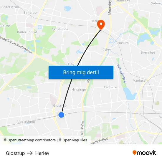 Glostrup to Herlev map