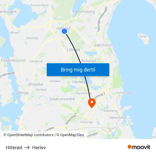 Hillerød to Herlev map
