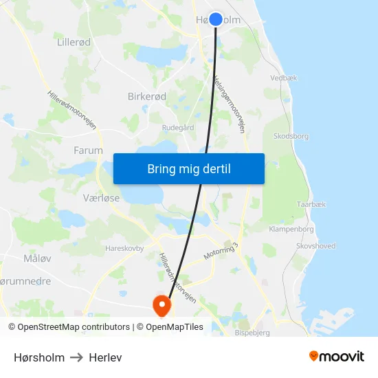 Hørsholm to Herlev map