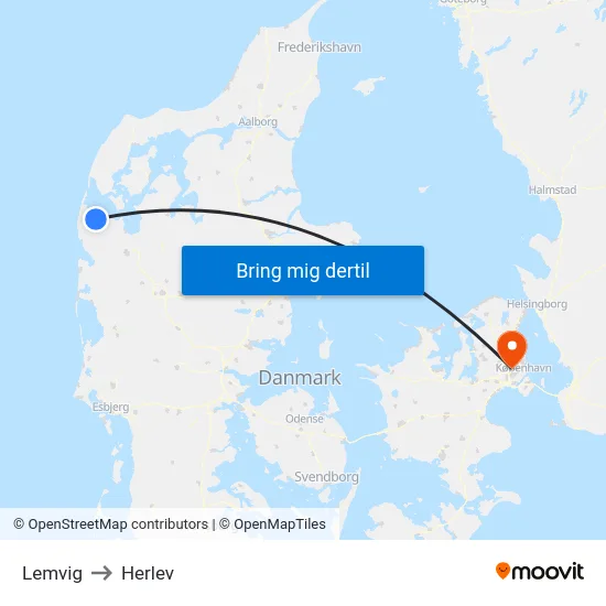 Lemvig to Herlev map