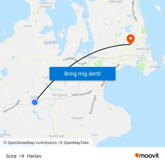 Sorø to Herlev map