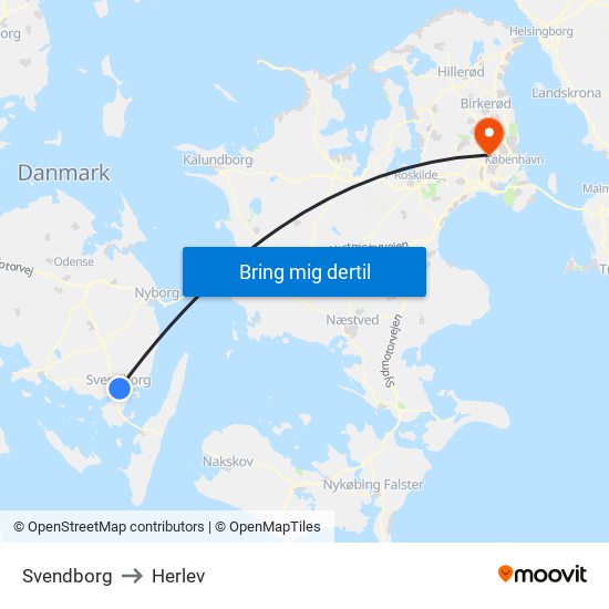 Svendborg to Herlev map