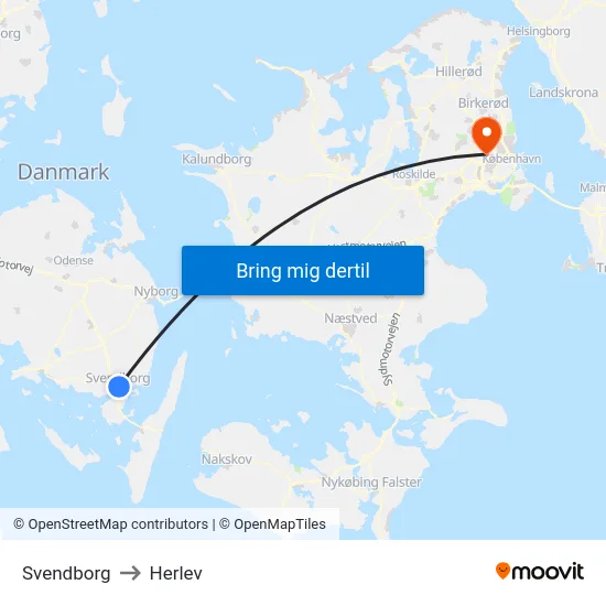 Svendborg to Herlev map