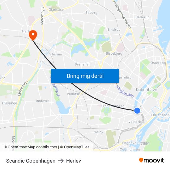 Scandic Copenhagen to Herlev map