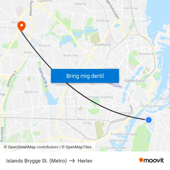 Islands Brygge St. (Metro) to Herlev map