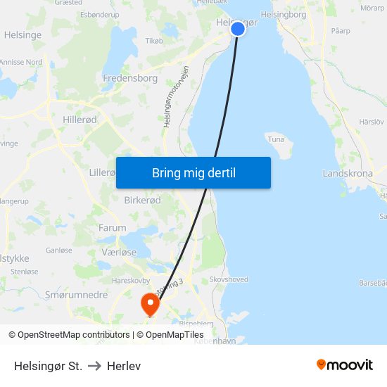 Helsingør St. to Herlev map