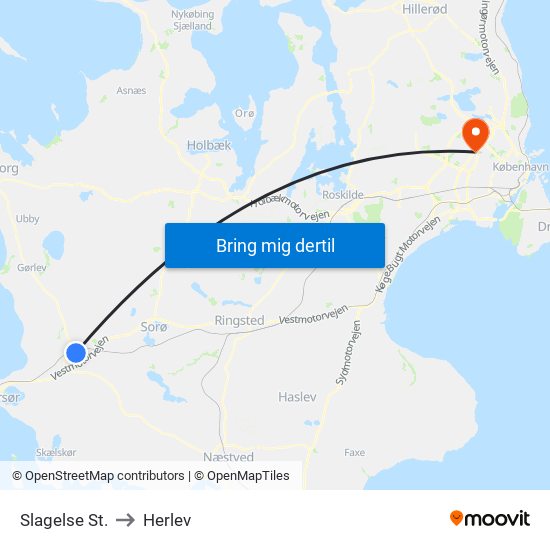 Slagelse St. to Herlev map