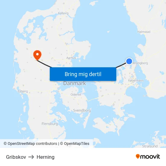 Gribskov to Herning map