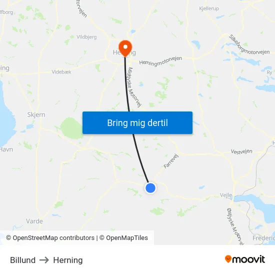 Billund to Herning map