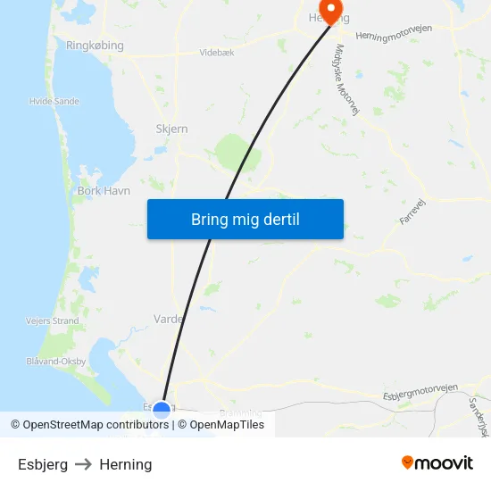 Esbjerg to Herning map