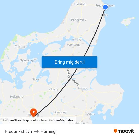 Frederikshavn to Herning map