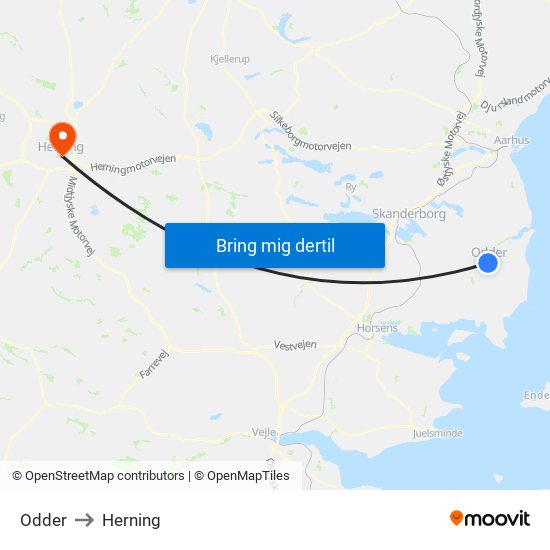 Odder to Herning map