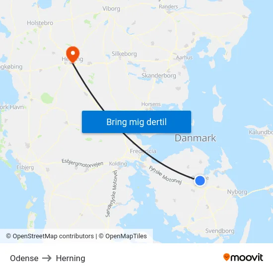 Odense to Herning map